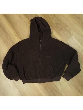 Skims Dark Brown Cropped Sherpa Fleece Hoodie - Medium, Athleisure